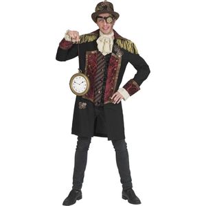 Funny Fashion - Steampunk Kostuum - Steampunk Jules Verne Jas - Man - Rood, Bruin, Zwart - Maat 48-50 - Carnavalskleding - Verkleedkleding