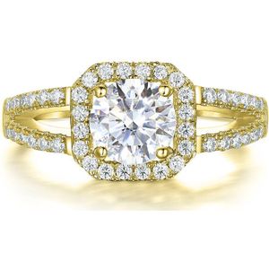 Evora - 18k Geelgouden Moissanite Ring met Split- 18k GeelgoudenShank in Halo Zetting