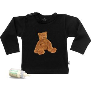 Baby t shirt met print grote knuffelbeer - zwart - lange mouw - maat 86/92.