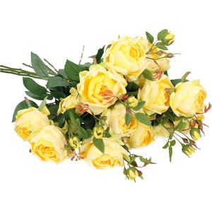 Top Art Kunstbloemen boeket roos Ariana - 8x - geel - 73 cm - kunststof steel - decoratie bloemen