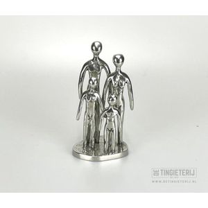 Sculptuur ''Het Gezin'' Echtpaar + 2 Kinderen - Beeldje familie - klassiek - tinnen huwelijk - 10 jaar getrouwd - Cadeau Vaderdag - Geschenk Moederdag