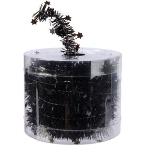 Decoris kerstslinger - met sterren - zwart - lametta - 700 cm