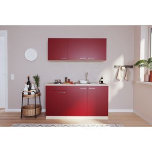 Goedkope keuken 150  cm - complete kleine keuken met apparatuur Luis - Eiken/Rood - elektrische kookplaat  - mini keuken - compacte keuken - keukenblok met apparatuur