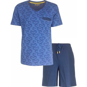 MEQ Heren Shortama - Pyjama Set - Korte Mouwen - 100% Katoen - Licht Blauw - Maat L