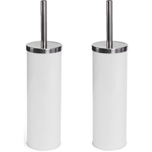 MSV Toiletborstel - houder/wc-borstel - 2x - metaal - ivoor wit 38 cm