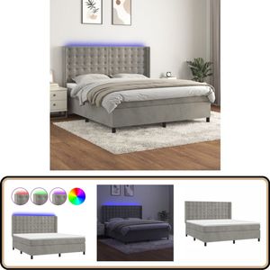 vidaXL Boxspring met matras en LED - Lichtgrijs - 180x200 cm Boxspring - Luxe Bed - Fluweel Bed - Led Bed - Pocketed Spring Mattress