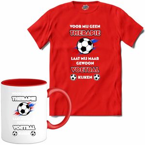 Oranje voetbal leeuw - WK en EK voetbal kampioenschap - koningsdag en Koninginnedag feest kleding - T-Shirt met mok - Meisjes - Rood - Maat 12 jaar