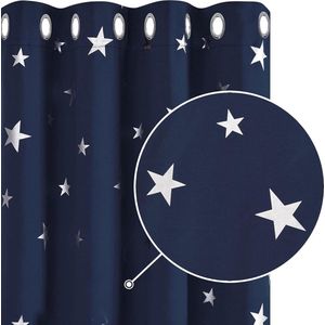 Ondoorzichtig gordijn, verduisteringsgordijn met sterren, donkerblauw, 180x140