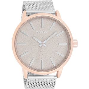 OOZOO Timepieces - Rosé goudkleurige horloge met zilverkleurige metalen mesh armband - C9232