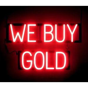 WE BUY GOLD - Lichtreclame Neon LED bord verlicht | SpellBrite | 62 x 38 cm | 6 Dimstanden - 8 Lichtanimaties | Reclamebord neon verlichting