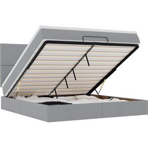 vidaXL - Ottoman - bed - met - matras - en - LED's - 160x200cm - stof - lichtgrijs