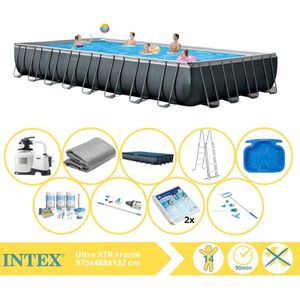 Intex Ultra XTR Frame Zwembad - Opzetzwembad - 975x488x132 cm - Inclusief Onderhoudspakket, Glasparels, Onderhoudsset, Stofzuiger en Voetenbad