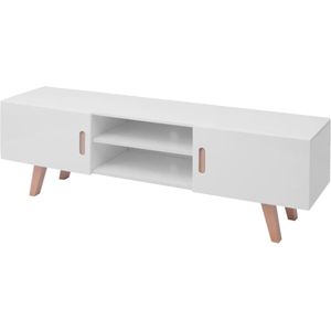 The Living Store Hoogglans TV-meubel - 150 x 35 x 48.5 cm - wit - MDF - beukenhout - staal