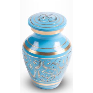 Crematie urn | Mini urn azuur blauw met gouden details | Keepsake urn | 0.08 liter