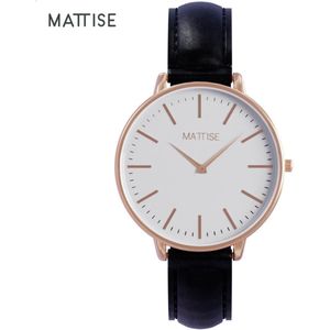 MATTISE Dames Horloge Rosé Goud met Zwart Horlogebandje van Echt Leer — Valerie white 38 mm Quartz Horloge Dames — Horloge voor Vrouwen — Horloges Horologe Uurwerk Vrouwen Uurwerken