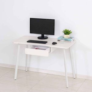 Bureau, computertafel, kantoortafel met laden, elegant ontwerp, MDF+staal, wit, 120 x 60 x 76 cm