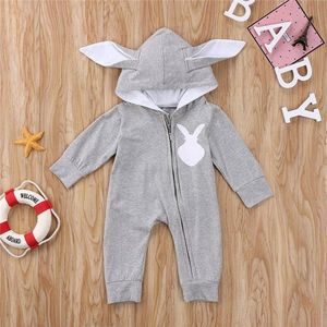 Budino Baby Romper Pyjama Onesie Konijn Dier - Grijs - 12 mnd