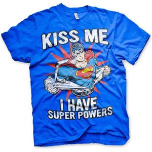 SUPERMAN - T-Shirt Kiss Me I Have Super Powers - Blue (L)
