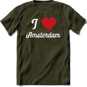 I Love Amsterdam T-Shirt | Souvenirs Holland Kleding | Dames / Heren / Unisex Koningsdag shirt | Grappig Nederland Fiets Land Cadeau | - Leger Groen - S