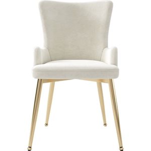 Merax Set van 6 Fluwelen Eetkamerstoelen - Luxe Beige Stoelen met Gouden Metalen Poten