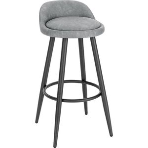 Leren Barkruk Akpan - Barstoelen ergonomisch - Set van 1 - Grijs - Met kleine rugleuning - Voor Keuken & bar - Zithoogte 69cm