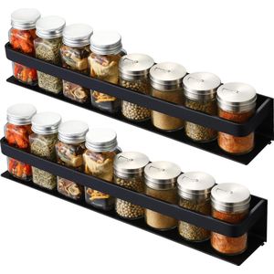 Spice Rack Organizer 16 Inch Aluminium Wall Mount Geanodiseerd Zwart 2 Pack