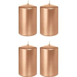4x Rosegouden cilinderkaarsen/stompkaarsen 5 x 8 cm 18 branduren - Geurloze rose goudkleurige kaarsen - Woondecoraties