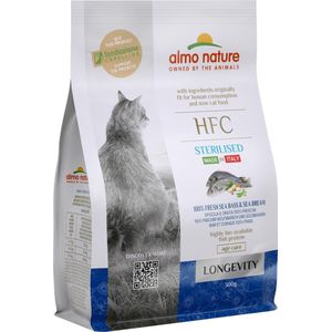 Almo Nature - Kat HFC Longevity Sterilized brokken voor oudere gecastreerde / gesteriliseerde katten - zeebaars en zeebrasem of varkensvlees - 1,2kg, 300gr - Zeebaars & Zeebrasem, Gewicht: 300g