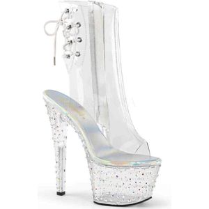 Pleaser - STARDANCE-1018C-7 Plateau Laarzen, Paaldans schoenen - Paaldans schoenen - 36 Shoes - Transparant