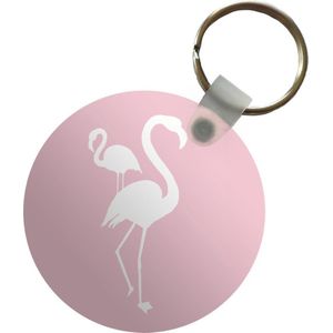 Sleutelhanger - Flamingo - Wit - Illustratie - Plastic - Rond - Uitdeelcadeautjes