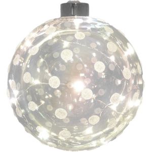 1x Glazen decoratie kerstballen met 20 led lampjes verlichting 12 cm - Kerstversiering/kerstdecoratie