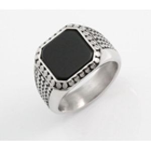 Twice As Nice Ring in edelstaal, zwarte vierkant agaat, staal/zwart 56