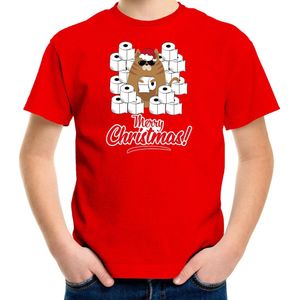 Fout Kerstshirt / Kerst t-shirt met hamsterende kat Merry Christmas rood voor kinderen- Kerstkleding / Christmas outfit 104/110