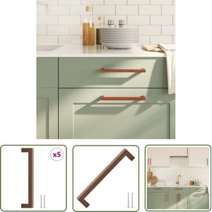 The Living Store Handvatten 5 st 192 mm roestvrij staal bronskleurig - Handvatten - Keukenhandvatten - Kastgrepen - Deurbeslag - Roestvaststalen Handvatten
