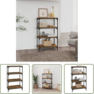 The Living Store Boekenkast 60x33x100 cm bewerkt hout en staal gerookt eiken - Boekenkast - Industrieel Meubel - Houten Boekenkast - Bruine Boekenkast - Vintage Boekenkast