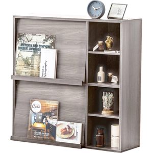 Iris Ohyama, Furniture Shelving Bookcase with 2 Hinged Doors and 4 Compartments Modular Office Bedroom Living Room Dining Room -, oak grey, 2 double doors