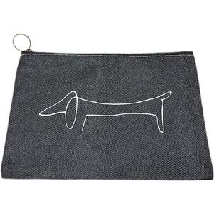 Teckel - etui - toilettas - make-up tas - tas - linnen - zwart - hond - 25x17cm - picasso teckel