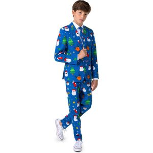 OppoSuits Festivity Blue - Tiener Kerstpak - Kerst Outfit - Blauw - Maat EU146/152