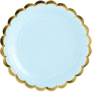 Papieren Gebaksborden - Blauw met metallic gouden randje (6 stuks) - Gender revel babyshower kraamfeest