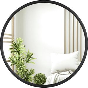 Ronde spiegel met zwarte lijst, ronde wandspiegel, 40 cm, moderne hangspiegel voor badkamer, slaapkamer, woonkamer, hal, decoratieve make-upspiegel van glas, metaal