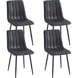 Colenis® - Eline Eetkamerstoel - Set Van 4 - Grijs - Microfiber Stof