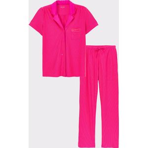 Lords & Lilies doorknoop pyjama dames - fuchsia/oranje gestreept - 241-50-XPC-S/977 - maat XL
