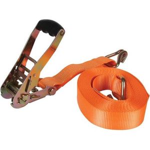 Toolland Spanband, tweedelig, met ratel en J-haken, uv-bestendig en waterafstotend, voor het vastzetten van zware ladingen, max. 4500 kg, polyester, oranje, 8 m x 50 mm
