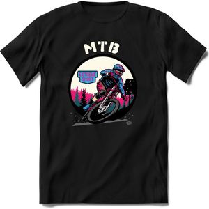 MTB | TSK Studio Mountainbike kleding Sport T-Shirt | Blauw - Roze | Heren / Dames | Perfect MTB Verjaardag Cadeau Shirt Maat L