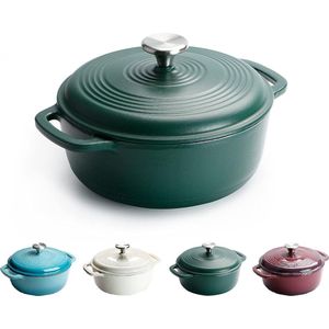 Gietijzeren pan, rond, gietijzeren stoofpan 22 cm, 3L 4,3 kg - anti-aanbak geëmailleerd gietijzeren pannen voor alle kookplaten (groen)