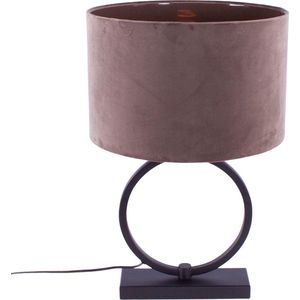 Tafellamp ring met velours kap Davon | 1 lichts | bruine kap / zwart | metaal / stof | Ø 35 cm | 54 cm hoog | modern / sfeervol design