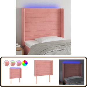 vidaXL Hoofdbord LED - Fluweel Roze - 93x16x118/128 cm Klassieke Hoofdborden - Led Hoofdbord - Velvet Hoofdbord - Roze Hoofdbord - Bedhoofd