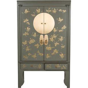 Fine Asianliving Chinese Bruidskast Olijf Grijs Handbeschilderd - Orientique Collectie B105xD55xH175cm Chinese Meubels Oosterse Kast