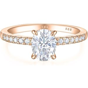 Nina - 14k Roségouden Ovaal Moissanite Ring met Pavé Zijstenen - 1.5 karaat