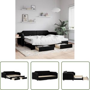 The Living Store Slaapbank 2-in-1 - Zwart - 223x100x66.5 cm - Incl - 2 bedladen - Geschikt voor matras 90x200 cm - Duurzame stof